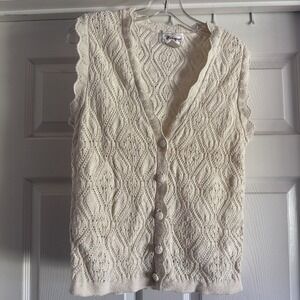 Vintage Women's Worthington Sleeveless Cardigan Vest Knit Cream Size Small
